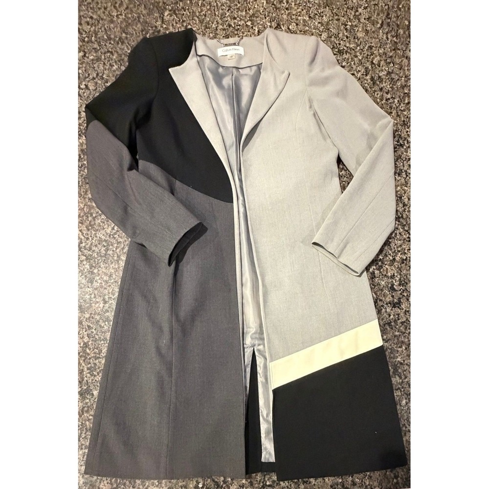 Calvin Klein Womens Colorblock Open Front Duster Coat Grey Black Size 6
